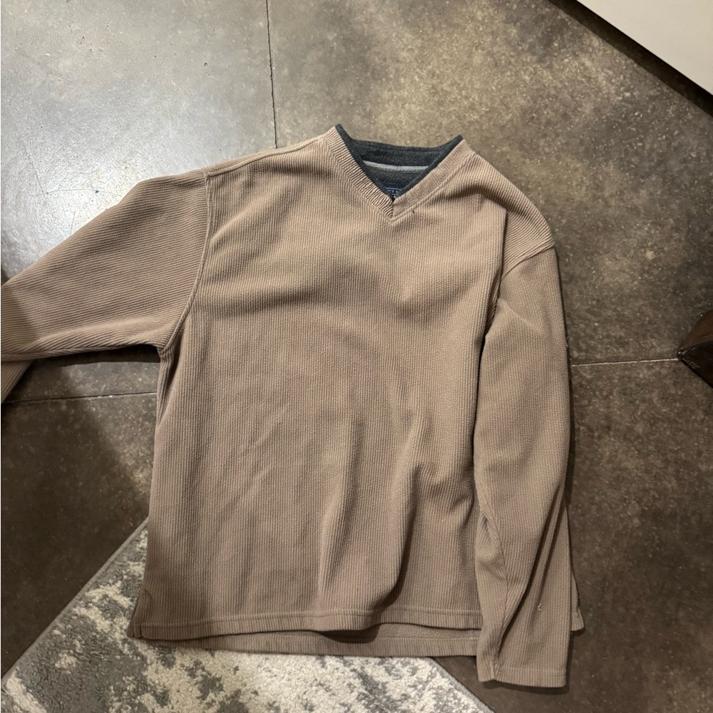 Basic Editions Men's Beige V-Neck Sweater